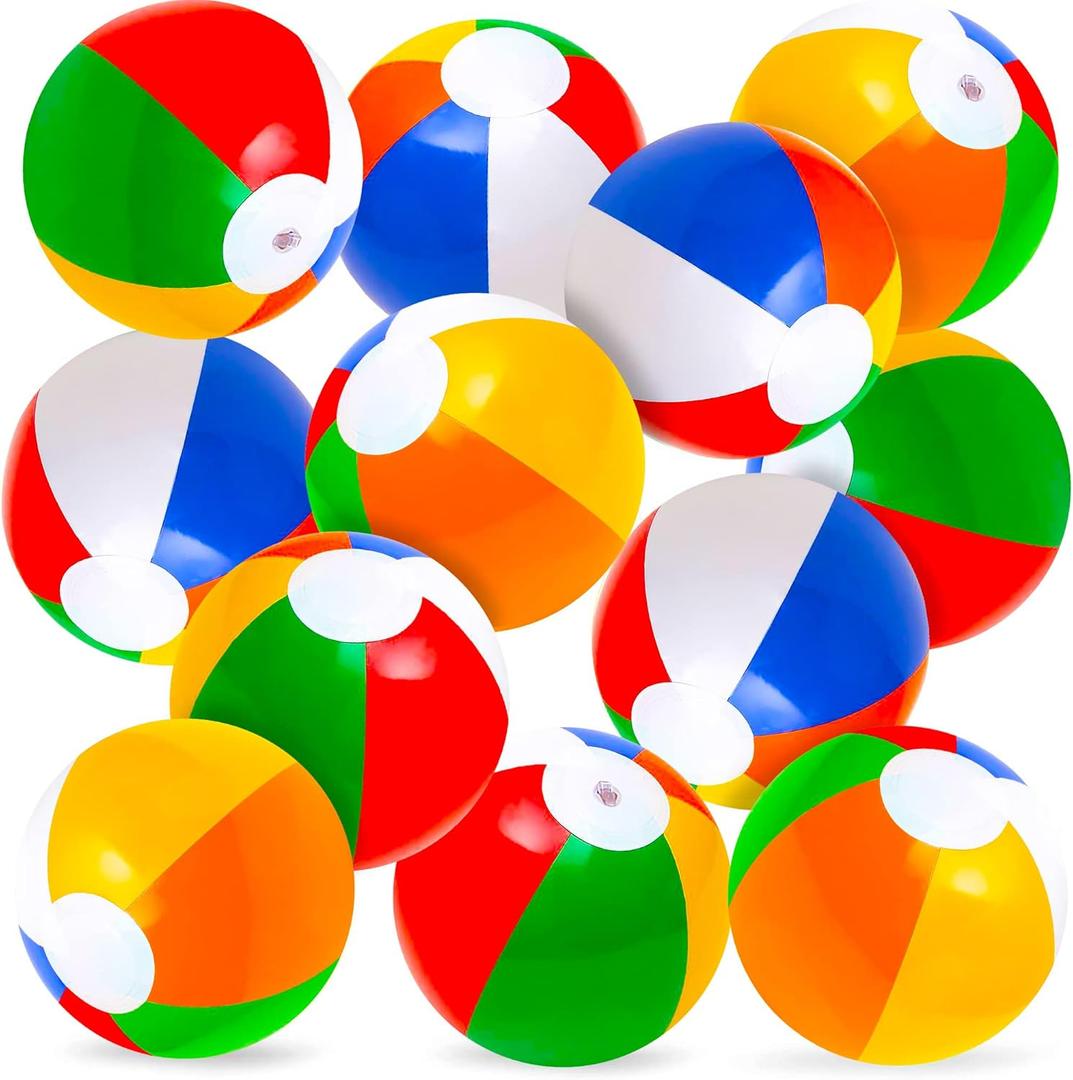 ArtCreativity Rainbow Inflatable Beach Balls Bulk (Pack of 12) Multicolored 12" Floating Toddler Pool Toys, Summer Water Toys for Boys and Girls, Luau Party Decorations, Beach Essentials