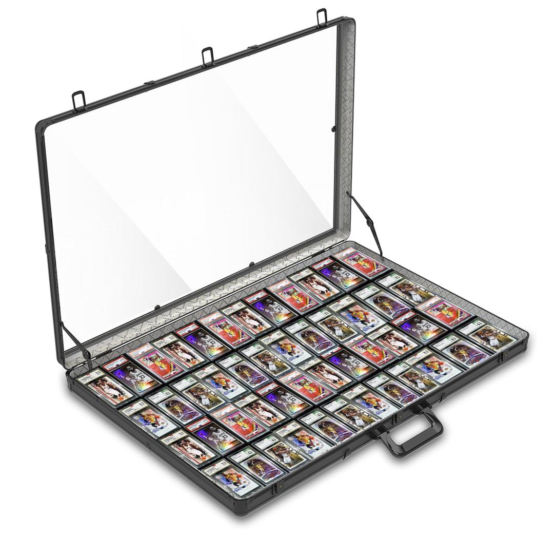 Card Display Case Large Aluminum 34" L x 22" W, Lockable Trading Card Display with Handle, 3" H Portable Trade Show Display Case for Sports Card/TCG/Jewelry Collection, Black