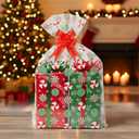 2 x 15 Sets Large Christmas Cellophane Bags(20x28 Inch) with Pull Bows Gingerbread Candy Xmas Gift Goodie Basket Stocking Stuffers Wrap Holiday Christmas Birthday Party Decorations Favors Supplies Baggies