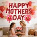 4 x Happy Mothers Day Balloons 16 Inch Red Letter Balloons Sunflower Balloons Mother's Day Foil Balloons for Mothers Day Decorations Supplies