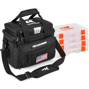 KastKing Karryall Fishing Tackle Bags with 4 * 3600 Tackle Trays - Saltwater & Freshwater Fishing Gear Storage (Black)