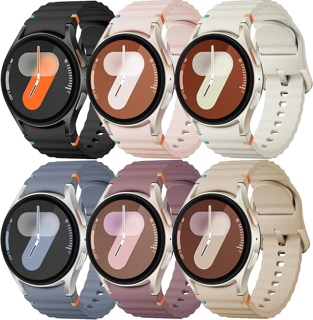 Sport Band for Samsung Galaxy Watch 7 Band 40mm 44mm,No Gap Soft Silicone Strap for Galaxy Watch 6 5 4 FE Band 40mm 44mm/Galaxy Watch 6/4 Classic 47mm 43mm 46mm 42mm/Watch 5 pro 45mm Men Women,6 Pack