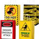ZOIIWA Dinosaur Party Favor Bags Funny Dinosaur Party Decorations Dino Caution Signs Paper Gift Bags with Handles Beware Warning Signs Goodie Candy Treat Bag for Birthday Baby Shower Supplies,24pcs