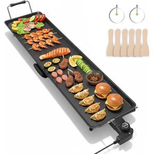 39.5-Inch Electric Griddle & Teppanyaki Grill, 1400W Large Non-Stick Surface, Intelligent Temperature Control, Easy to Clean. Indoor/Outdoor Use for Pancakes, BBQ, Camping & Gatherings