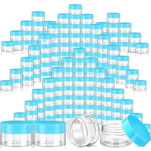 SATINIOR 100 Pcs Plastic Jars with Lids Small Containers Lids Wide Mouth Small Plastic Containers for Lotion Cream Rhinestones Body Butters Travel Storage(1 oz,Blue)