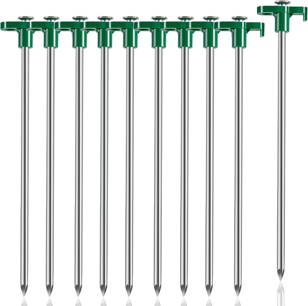 Tent Stakes, 10PCS Heavy Duty Tent Stakes Pegs, Outdoor Camping Windproof Professional Ground Stakes, Metal Tent Pegs for All Kinds of Ground, Specially Designed for Tent Canopies (Green)