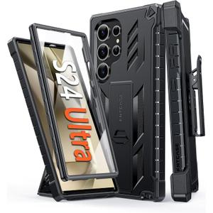 FNTCASE for Samsung Galaxy S24-Ultra Case: Military Shockproof Protective Phone Cover with Belt-Clip Holster & Kickstand, Heavy Duty Drop Proof Protection Durable Rugged Cases for S24Ultra 5G, Black