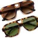 livho Trendy Polarized Square Aviator Sunglasses Women Men Square Eyewear Frame, Retro Sun Glasses for Women Men 2025 Shades (*Brown Tortoise/Brown + Brown Tortoise/Green)