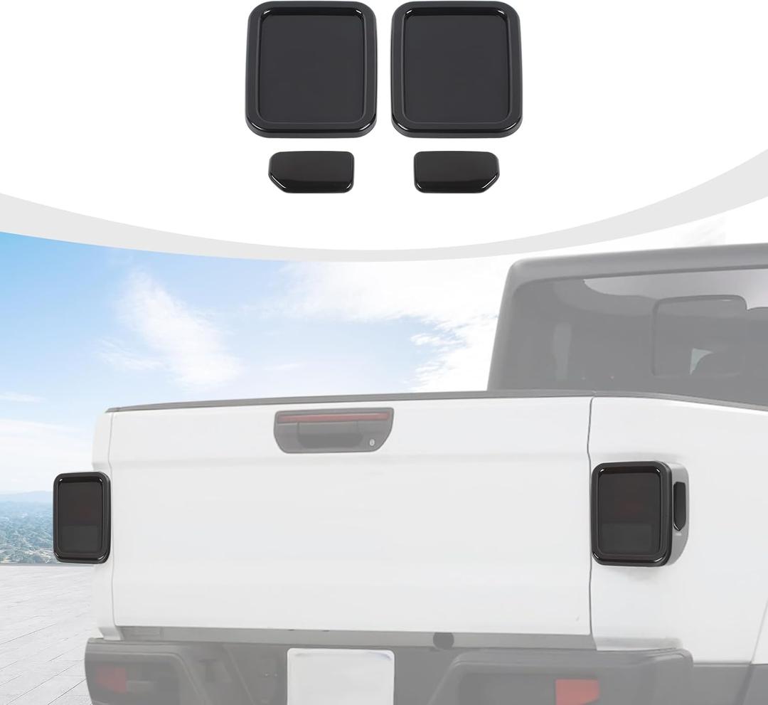 JT Smoked Tail Light Covers, Rear Light Lamp Trim Guards Accessories Compatible with Jeep Gladiator JT 2019-2024, Smoked Black (Halogen Lamp Version)