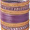 Touchstone Indian bangles for women bollywood desi jewelry chunky texture alloy metal stones multi stacking bangle bracelets chudiyan set bridal wedding guest outfit accessories.