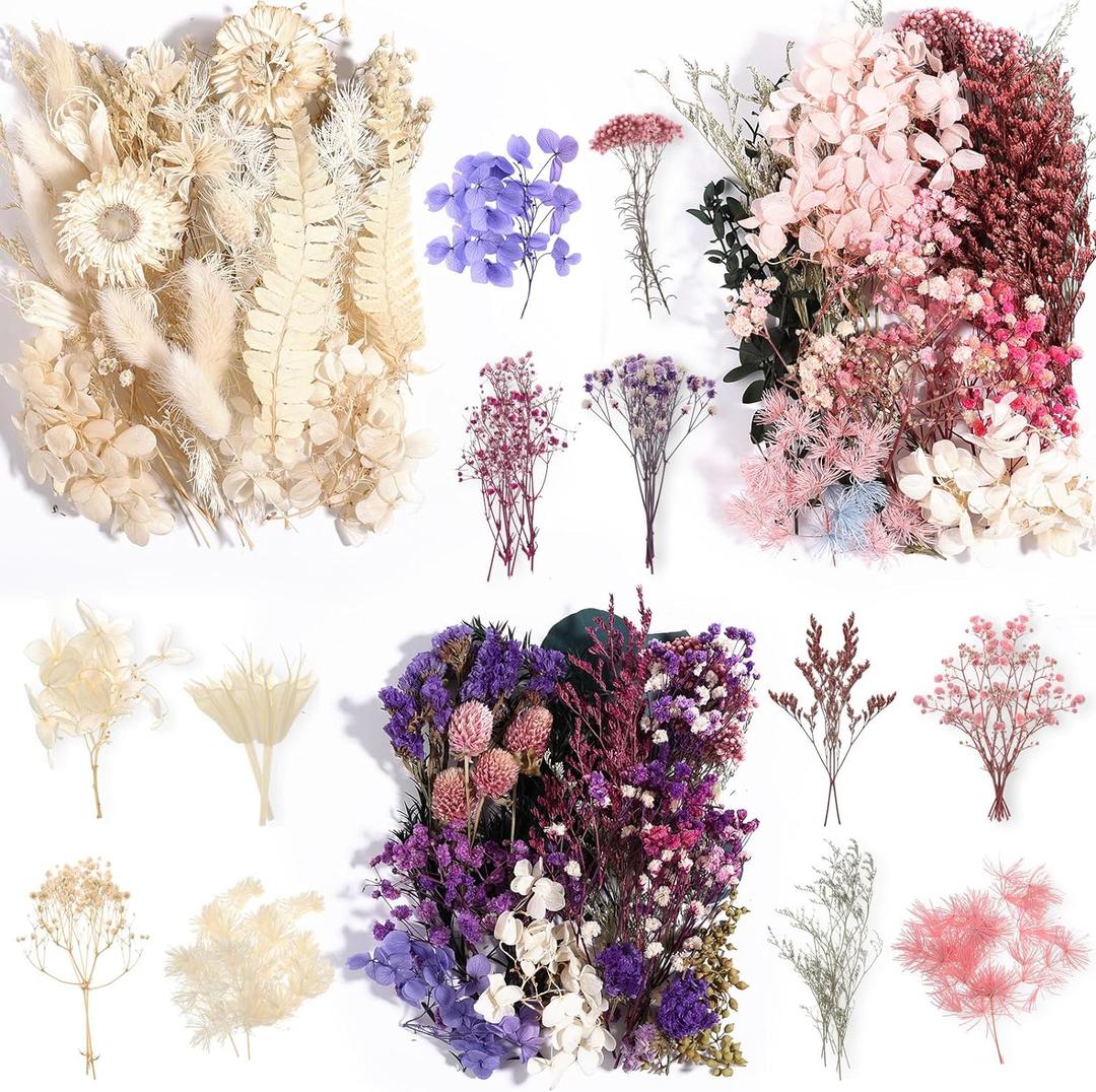 Comkrivy Real Dried Flowers 100% Natural Dried Flowers, Mixed Colors Dried Leaf Flowers for DIY Arts and Crafts Candles Resin Jewelry Nail Pendant Cards Scrapbooking Wedding Home Decoration (Violet)