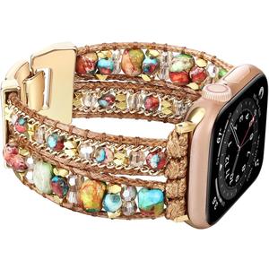 Boho Bracelet Compatible with Apple Watch Band 41mm 40mm 42mm 38mm 49mm 46mm 45mm 44mm Natural Stone Beaded iWatch Band Women Men Apple Watch Strap Ultra Series 11/10/9/8/7/6/5/4/3/2/1/SE 3/Ultra 3 (Colorful Beads)