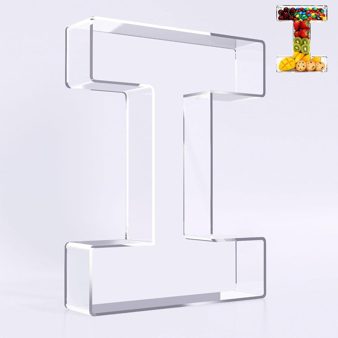 Ledido 10 Acrylic Letter Charcuterie Board Box, Reusable Fillable Serving Tray for Candy Cake Fruit Snack, Easy-Clean Acrylic Charcuterie Tray for Birthday Anniversary Party Decorations, Letter I