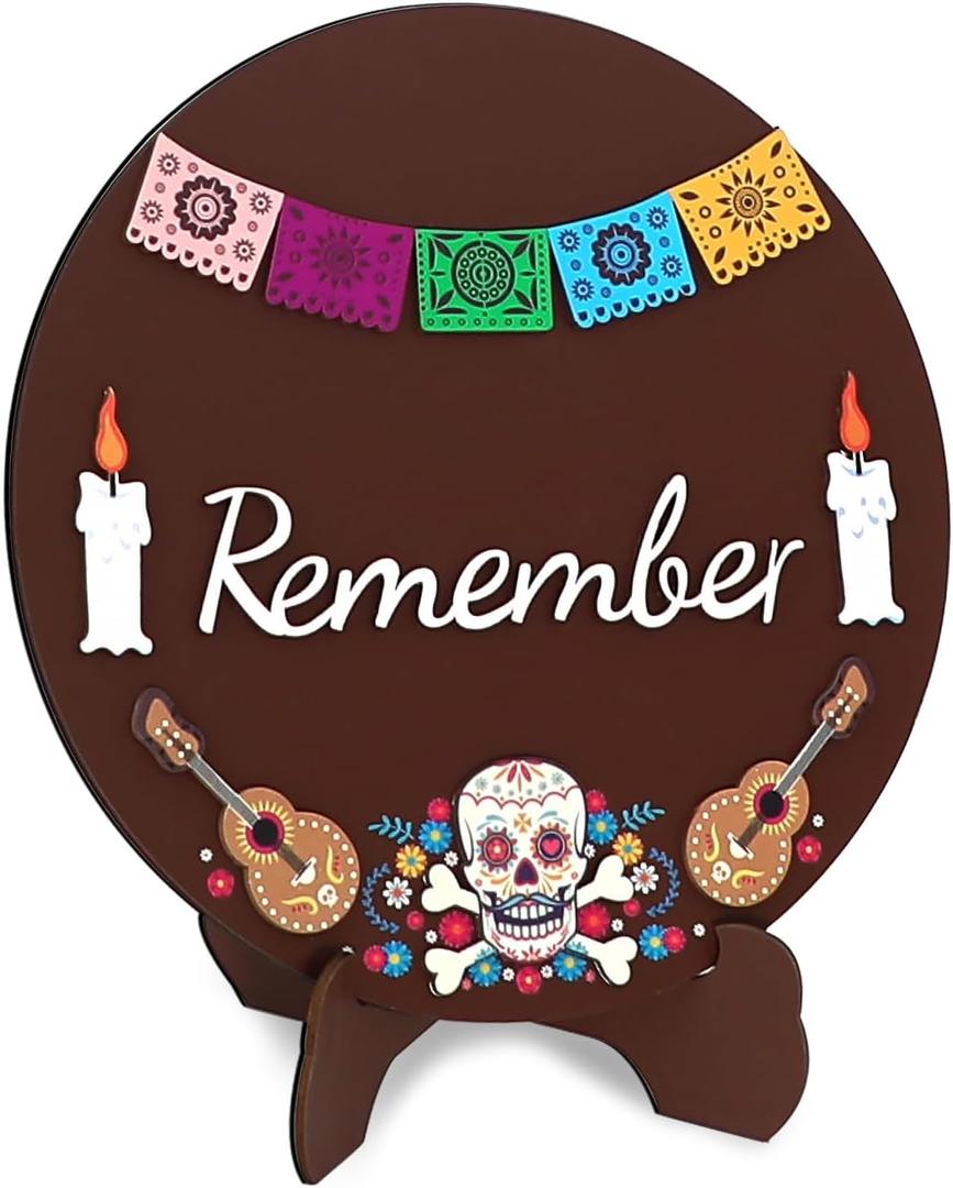 Day Of The Dead Decorations, Dia De Los Muertos Ofrenda Altar Recuerdame Wood Sign Decorations Kit with Stand, 3d Calaveras, Papel Picado Altar Supplies Decor Halloween Home Party