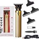KISS Precision Blade Cordless Trimmer with Stainless Steel T-Blade, Powerful High-Torque, High-Speed Motor, 3 Blade Guard Attachments & Blade Cover, USB Cable & Long-Lasting Lithium Ion Battery