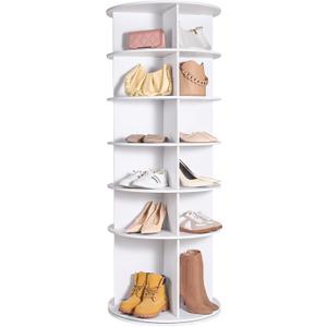 VEVOR 6 Tiers Rotating Shoe Rack Tower, 360Spinning Shoe Display, Revolving Shoe Rack Storage Round Carousel, Lazy Susan Shoe Rack Organizer, Ideal for Bedroom, Living Room, Entryway, White