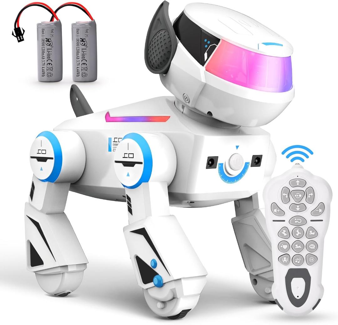 Remote Control Robot Dog Toys for Kids - Interactive Programmable RC Puppy with LED Eyes, Music & Dance, Touch & Bluetooth Speaker,USB Rechargeable Robotic Dog, Gifts for Boys & Girls Ages 3-12 (White)