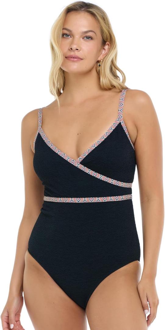 Skye Women's Standard Roma V-Neck One Piece Swimsuit (Large, Enigma)