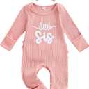 allshope Infant Baby Girl Fall Outfit Sweatshirt Romper Little Sister Lil Sis Long Sleeve Jumpsuit Newborn Clothes (Waffle Little Sis Pink, Newborn)