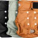 Female Dog Diapers - Premium Reusable Diapers for Doggie in Heat - Highly Absorbent Dog Diapers Female for Pet Incontinence with Adjustable Snaps Brown Black, L