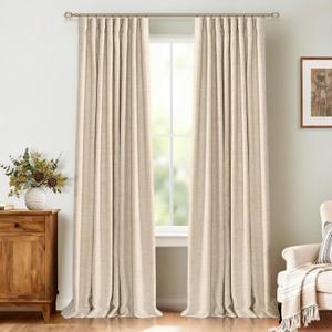 100% Blackout Shield Full Blackout Curtains for Bedroom 96 inch Length 2 Panels Set, Clip Rings/Rod Pocket Faux Linen Black Out Curtains for Living Room, Thermal Insulated, 50Wx96L, Oatmeal