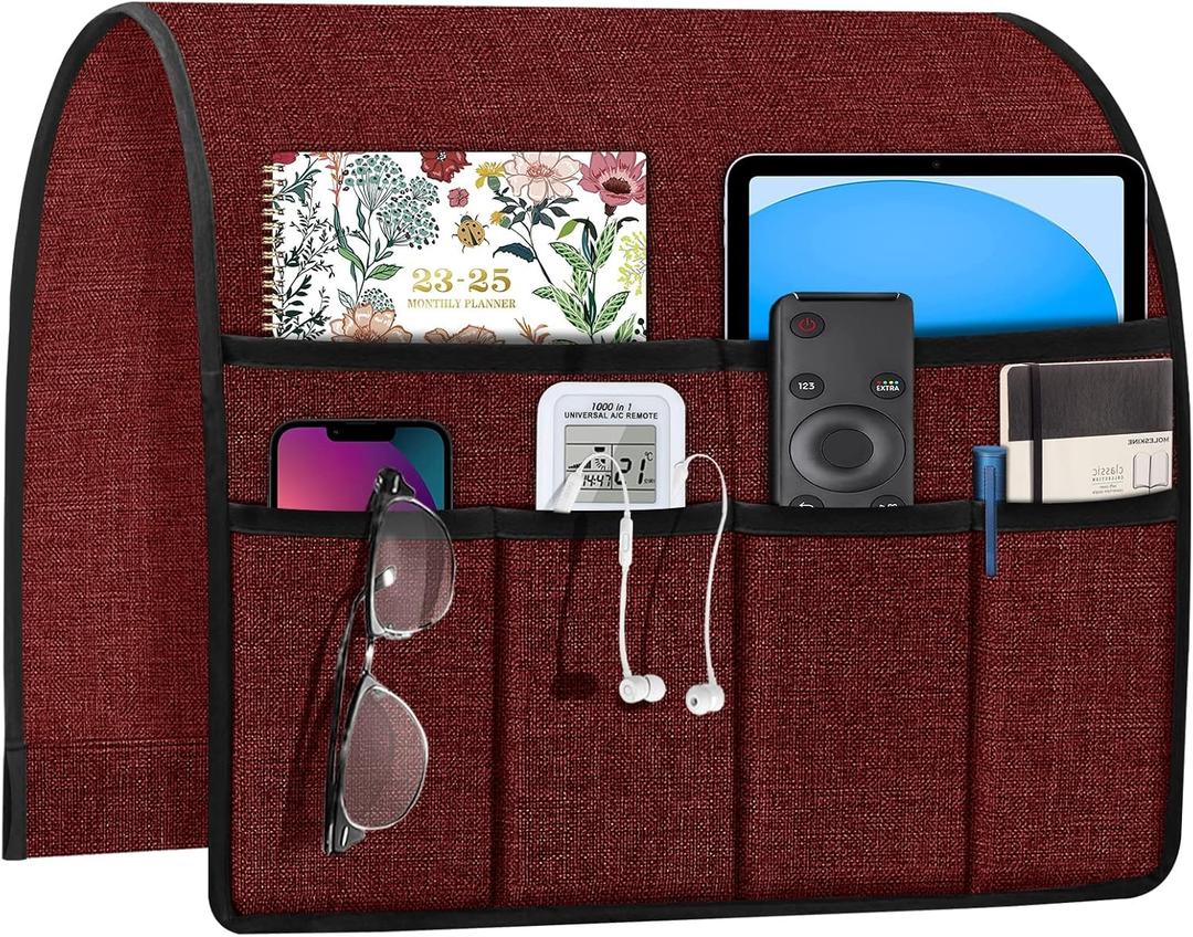 Joywell Remote Control Holder for Recliner Sofa Armrest Organizer Non Slip Armchair Caddy with 6 Pocket Storage for Magazine, Tablet, Phone, iPad, Burgundy (19'' x 35'')