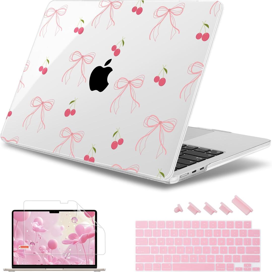 May Chen Compatible with M4 MacBook Air 15 inch Case 2025 2024 2023 A3241 A3114 M3 A2941 M2 with Liquid Retina Display & Touch ID, Plastic Hard Shell with Keyboard Cover - Bow