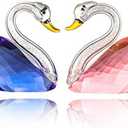Crystal Couple Swan Figurine Home Decoration, Handmade Lover Swan Statue Ornament, Crystal Crafts Paperweight Collectible, Great Gift for Girlfriend Birthday Holidays Christmas (Blue+Pink-2)