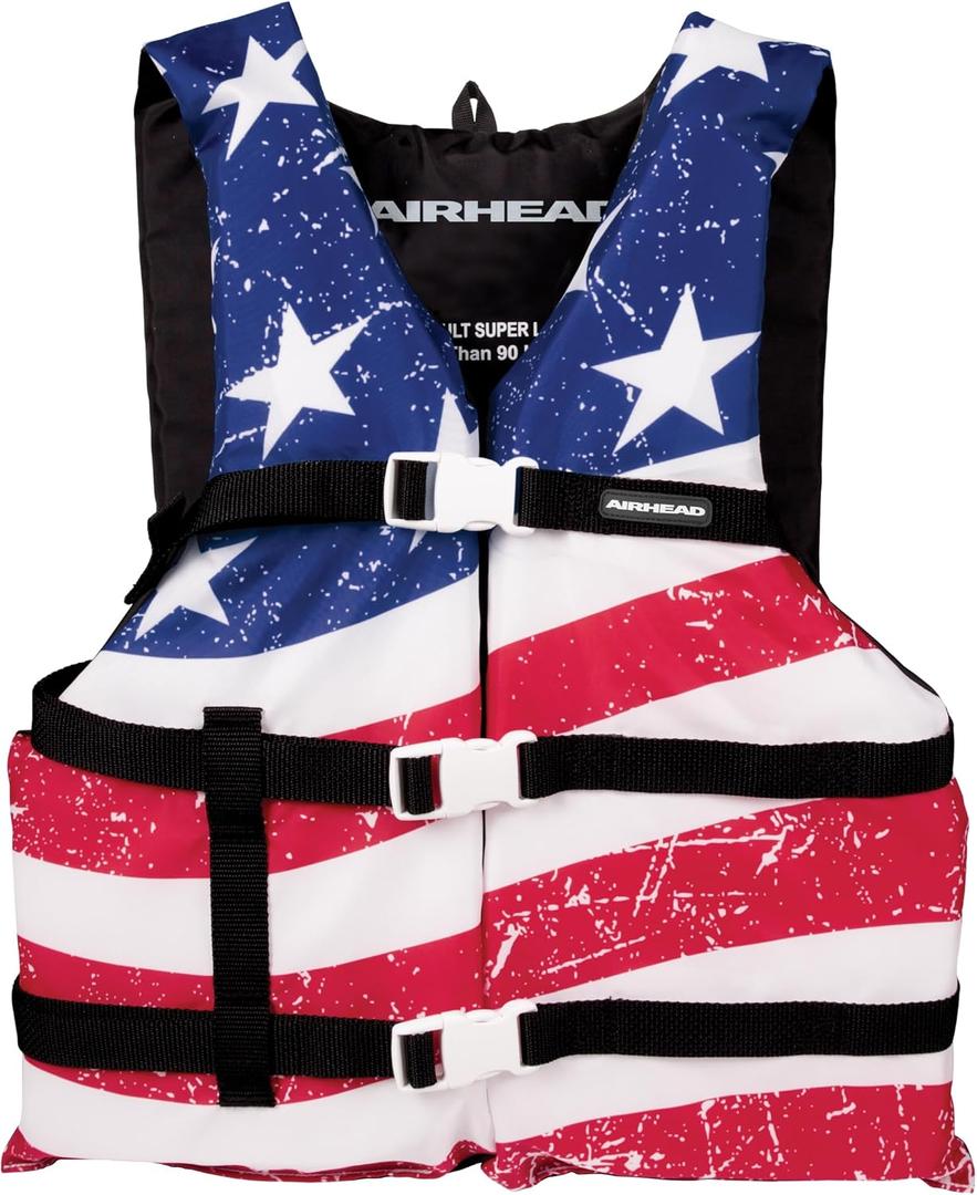 Sportstuff Stars & Stripes Life Jacket for Adults & Kids - USCG Approved Life Vest for Men, Women, Youth & Child, Open-Side Watersports Vest for Boating, Tubing & Swimming, Youth 50 - 90 Lbs
