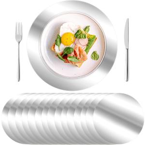 KesaPlan 100PCS Round Silver Placemats, 13" Disposable Paper Placemats for Dining Table, Mirrored Silver Charger Place Mat for Kitchen Banquet Table Setting Wedding Birthday Dinner Party Decor (Silver-100pcs)