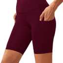 Aoliks Biker Shorts Women with Pockets - 8" High Waisted Tummy Control Running Workout Spandex Gym Volleyball Yoga Shorts (Large, 1 Wine Red)