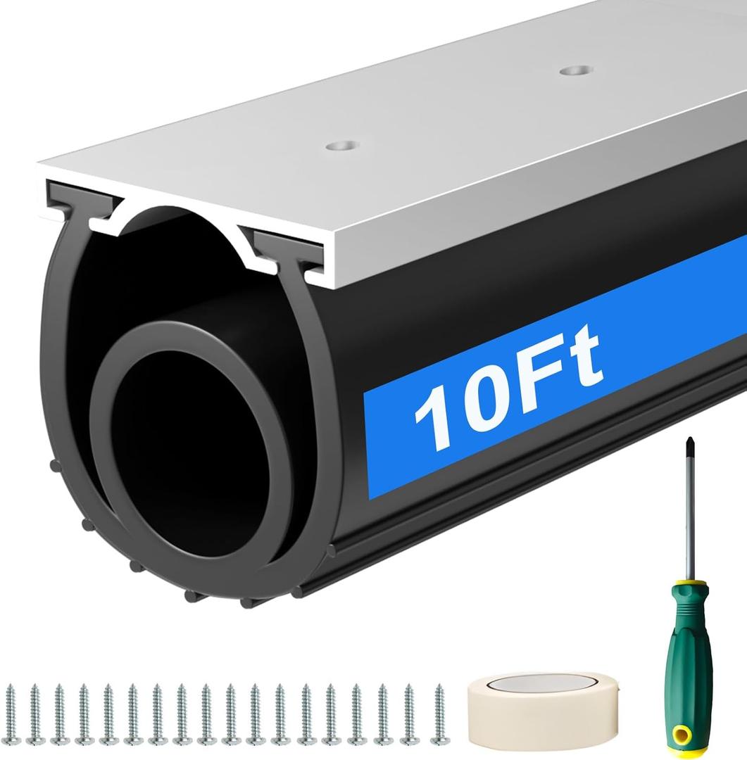 10 FT Garage Door Seal Bottom Kit - Heavy Duty EPDM Rubber U+O Ring Weather Stripping with Pre-drilled Aluminum Track, Universal Replacement Stops Rain, Drafts & Pests, Easy to Install