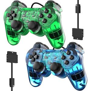 Wireless Controller Compatible with PS-2 Console, Remote Gamepad for Play 2 (Green and Blue)