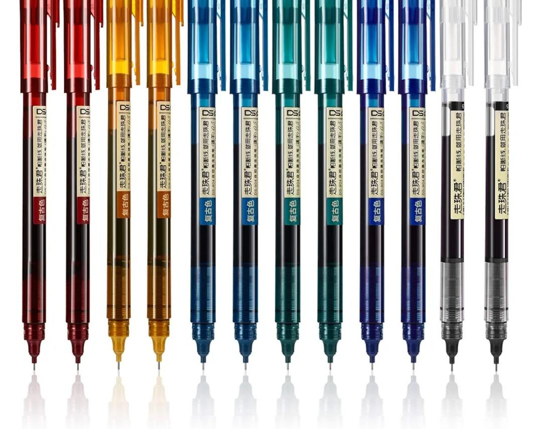 Frienda 12 Pieces Rolling Ball Pens 0.5 mm Japanese Quick Drying Fine Point Pens Liquid Ink Smooth Writing for Office Student Back to School Supplies(Chic Colors)