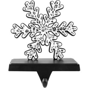 Hxezoc Black Snowflake Christmas Stocking Holder 3D Crystal Snowflake Metal Mantel Stocking Hanger for Christmas Fireplace Mantel Decorations Xmas Holiday Supplies