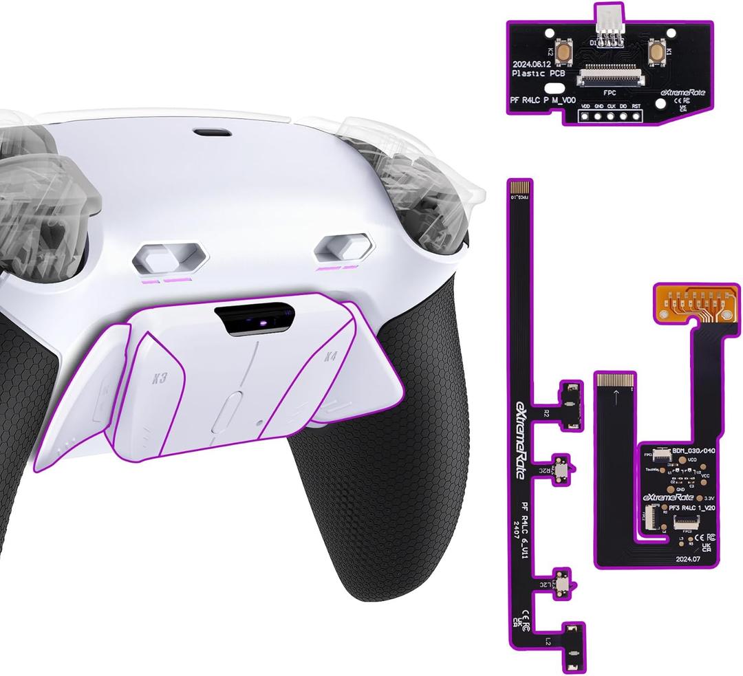 eXtremeRate RISE4 Plus MAX Back Paddles Kit with Clicky Trigger Stops & Rubberized Grip for PS5 Controller BDM-030 040 050, White Remappable Back Buttons Kit for PS5 Controller - White Black