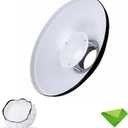 White Beauty Dish Bowens Mount Reflector w/White Diffuser, Light Modifier for Bowens Mount Studio Strobe Flash Light