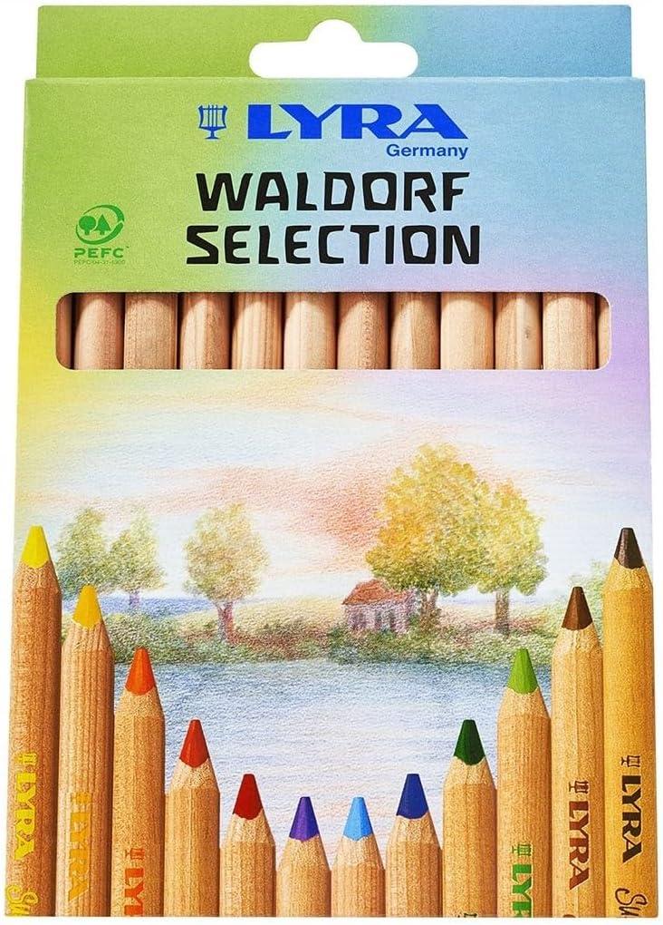 LYRA Waldorf Selection Giant Triangular Colored Pencil, Unlacquered, 6.25 Millimeter Cores, Assorted Colors, 12-Pack (3711121)