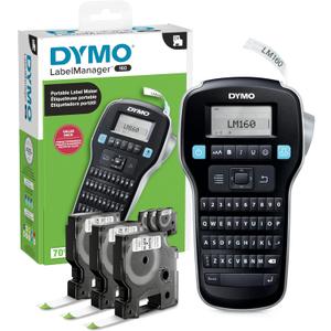 DYMO LabelManager 160 Label Maker Bundle with 3 D1 Label Cassettes, Portable Handheld, QWERTY Keyboard, One-Touch Smart Keys, Large Display, Home & Office Organization