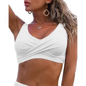 Fanuerg Women's Twist Front Bikini Top V Neck Push Up Padded Swimsuit Top Bathing Suits, Size: S