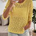 Allimy Light Sweaters for Women Summer Trendy 2026 Lightweight Cute Crew Neck Crochet Knit Thin Pullover Boho Beach Sweater Casual Long Sleeve Tops Shirts Fall Outfits Yellow S (Gold)