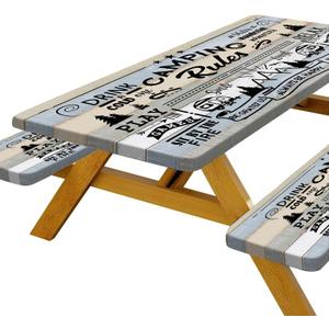 JAWO Picnic Table Cover with Bench Covers, Camping Rules Camper RV Essentials Gear Supplies Outdoor Waterproof Windproof Tablecloth with Elastic, 72in (72" x 30" (Rectangular), Multi8)