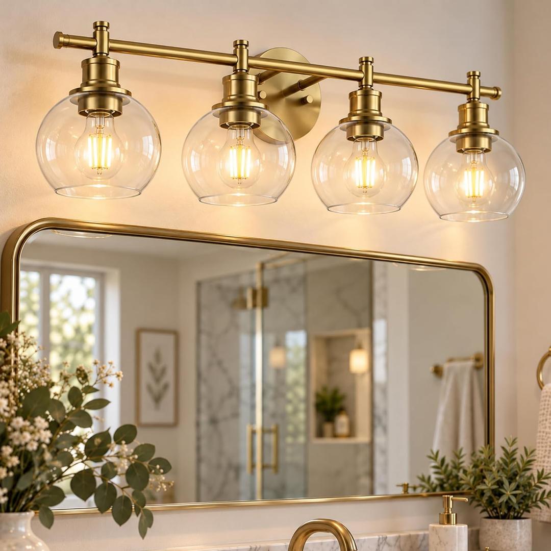4-Light Bathroom Vanity Light, Brushed Gold Finish, IN-VL01-GD-4
