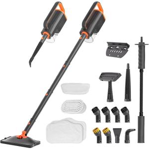 Steam Mop Cleaner with Detachable Handheld Steamer, 20 in 1 Wired Steam Cleaner with Multiple Accessories, Detachable Water Tank, Microfiber Pads for Floor Tiles Carpet and Grout Cleaning (Grey)
