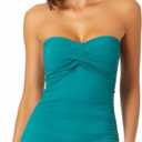 Anne Cole Womens Bandeau Twist Front Tankini Swim Top Green, Extra Small 