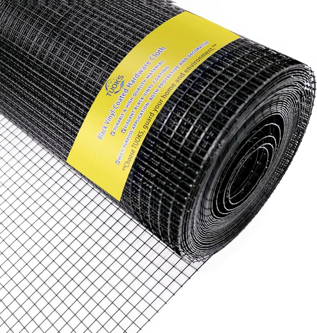 Chicken Wire Fencing 48in x 100ft Hardware Cloth 1 inch 16 Gauge Black PVC Vinyl Coated Welded Wire Fence Wire Mesh Roll Rabbit Wire Gopher Wire Cloth Garden Fence Poultry Netting Rodent Wire
