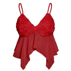 AIMISHI Sexy 3D Flower Crop Top for Women Y2K V Neck Tank Tops Spaghetti Strap Ruffle Camisole Summer Going Out Outfits Red Small (Red, S)