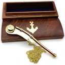 Smizzy Nautical Mariner Boatswains Whistle Chain Bosun Pipe Nautical Collection with Wooden Box Rustic Vintage Home Decor Gifts, 1 pc, 5 inch Long