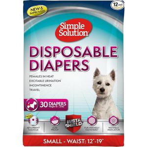 Simple Solution Female Dog Diapers – Disposable Diapers for Potty Training, Incontinence, and Heat Cycle Protection – LeakProof Fit for Small Dogs, 12–19 Inch Waist – 30 Count