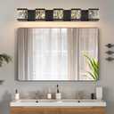 MELUCEE LED Bathroom Lighting Fixtures Over Mirror 5 Lights Black LED Vanity Lighting with Unique Smoke Acrylic Panel Modern Led Bathroom Light Bar, 25W 3000K Warm Lighting